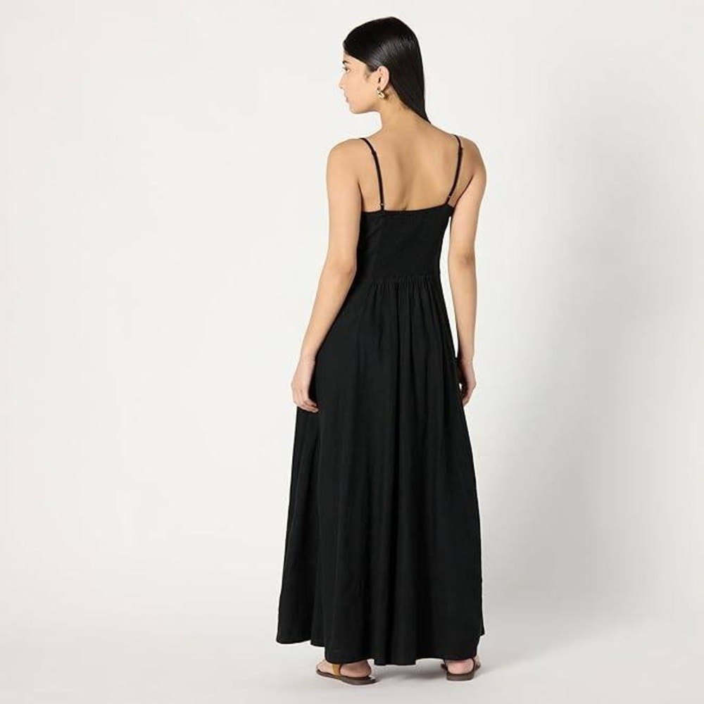 The‎ Drop Luna Linen | Scoop Neck |  Maxi Dress Black XXL  Smocked Back Pockets - Picture 7 of 9